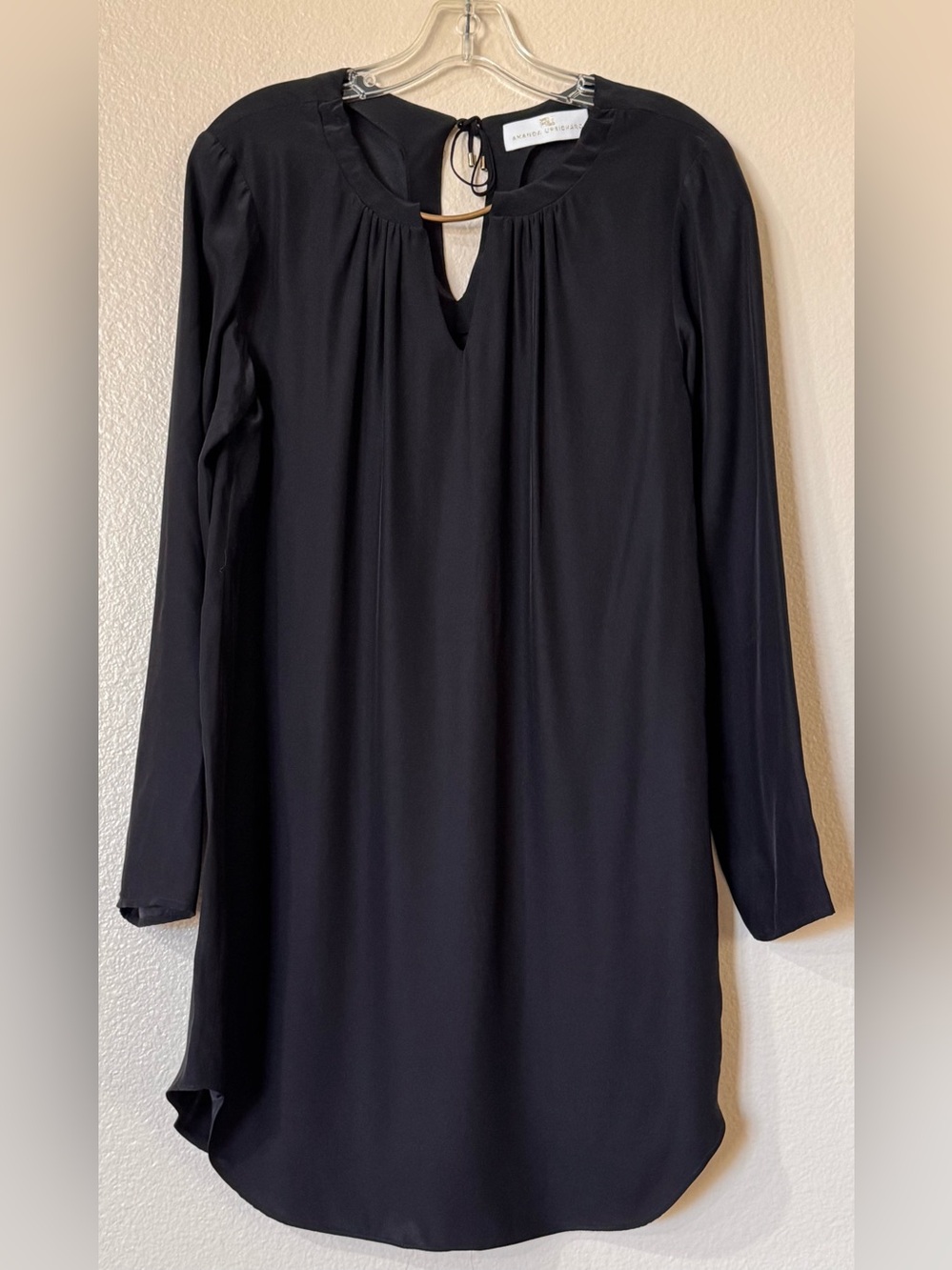 Amanda Uprichard Silk Gold Bar Keyhole Dress Scallop Tulip Hem Black M